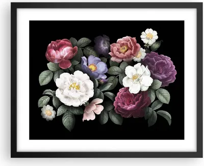 Produktbild von Gerahmtes Poster - Schwarzer Rahmen - Blumen Blumenstrauß Komposition - 50x40 cm - Wand Bild - Wanddeko - Wandbilder - Kunstposter - Wandposter - Bilderrahmen - Bilder - Kunstdruck - P2BAA50x40-5032