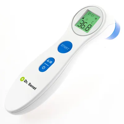 Produktbild von Dr. Senst DET-306, Fernabtastthermometer, Blau, Weiß, Stirn, Tasten, °C, °F, Körpertemperatur, Oberflächentemperatur