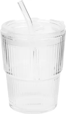 Obrázek produktu pro HOMLA EMBO GROOVE sklenice s rýhováním a skleněnou slámkou, 0,4 l