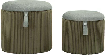 Obrázek produktu pro Dvoudílná sada pufů Bolzano zelená Ø38x38 cm a Ø32x28 cm s úložným prostorem