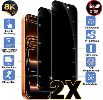 Produktbild von iPhone 17 Pro Privacy Schutzglas Echtglas in