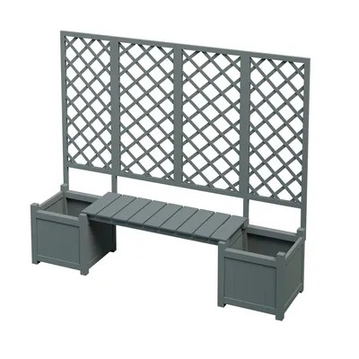 Produktbild von Flieks Hochbeet Pflanzkübel mit Rankgitter, Blumenkübel Pflanzgefäß mit Sitz, Pflanzenkasten Blumenkasten Außen Terassen Garten, 169x145x42cm, Grau