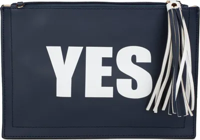 Produktbild von styleBREAKER Clutch mit YES und NO Print, Quasten Anhänger am Reißverschluss, Armschlaufe und Umhängegurt, Damen 02012078