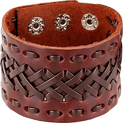 Produktbild von Männer Frauen Punk Braid Faux Leder Breite Manschette Armband Knopf Armband Armreif-Braun
