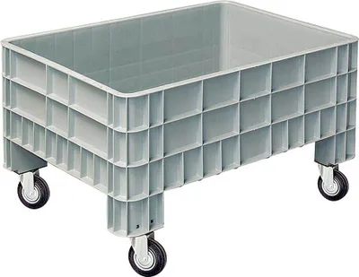 Produktbild von Palettenbox mit Außenrippen und 4 Rollen, LxBxH 1170 x 800 x 670 mm, grau