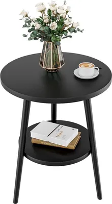 Produktbild von Beistelltisch mit 2 Ablagen rund Schwarz 38 x 55cm