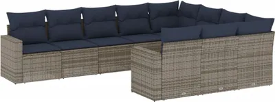Produktbild von 10-tlg. Garten-Sofagarnitur mit Kissen Grau Poly Rattan