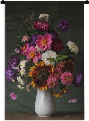 Produktbild von MuchoWow® Wandteppich Wandbehang Blumen - Stillleben - Farbe 90x135 cm Tapisserie Dekoration Wandtuch - Baumwolle - Wandskulptur