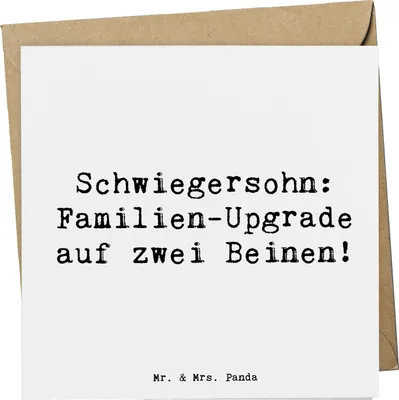Produktbild von Mr. & Mrs. Panda Grußkarte Spruch Schwiegersohn Upgrade - Weiß - Geschenk, Dankeschön, Glückwunschkarte, Geburtstage, Klappkarte, Schwiegervater, anlasskarte, Humor