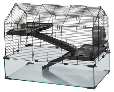 Produktbild von Hamsterkäfig, 360°-Sicht, transparenter Hamsterlebensraum, Kleintierkäfig, 75x44x61 cm, belüfteter Mäusekäfig mit Wasserflasche, Rattenkäfig