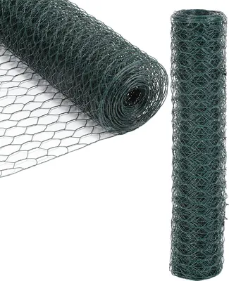 Produktbild von Drahtzaun Sechskantgeflecht 10m/25m Maschendrahtzaun 27mm aus verzinktem Stahl Grün 1m x 25m