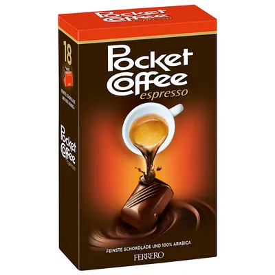 Zdjęcie produktu dla Pocket Coffee 18 chrupiących czekoladek z płynnym środkiem espresso 225 g