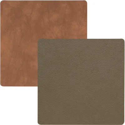 Image de LIND DNA Dessous de verre Nupo - Cuir - Army Green / Nature - recto-verso - 10 x 10 cm