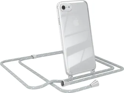 Produktbild von EAZY CASE Handykette kompatibel mit Apple iPhone SE 2020/2022, iPhone 7 / 8, Handyhülle mit Umhängeband, Handykordel, Schutzhülle Clear, Band in Grau