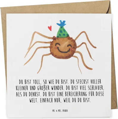 Produktbild von Mr. & Mrs. Panda Grußkarte Spinne Agathe Party - Weiß - Geschenk, faltkarte, Selbstliebe, Wunder, anlasskarte, Klappkarte, Motivation, Glückwunschkarte, Glück