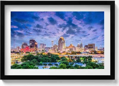 Produktbild von Stadtbild von San Antonio– Wandbild mit Rahmen – Gerahmtes Bild  – Wanddekoration – 60x40 cm –  Schwarz Rahmen