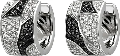 Produktbild von Paar Creolen 14,8x9,3mm aus 925 Silber mit 114 Zirkonia schwarz & weiß Ohrringe