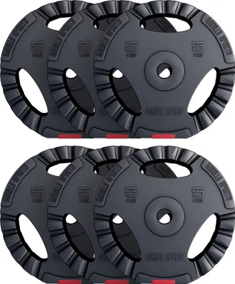 Produktbild von GORILLA SPORTS® Hantelscheiben - 30kg Set, 6x5kg Gewichte, 30/31mm Bohrung, Tri-Grip, Kunststoff - Gewichtsscheiben, Hantelscheiben-Set
