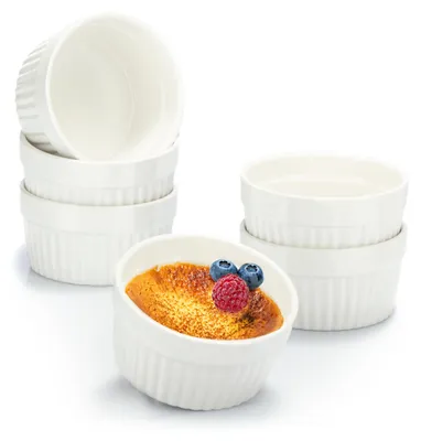 Produktbild von COM-FOUR® 6x Soufflé Förmchen - Creme Brulee Schälchen aus Keramik - Ofenfeste Förmchen - Dessertschale und Pastetenförmchen für z.B. Ragout Fin - je 200 ml - in weiß