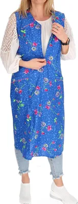 Produktbild von Reißverschluss Kittel RV Hauskleid Baumwolle Schürze Kochschürze, Farbe:Blau, Größe:36