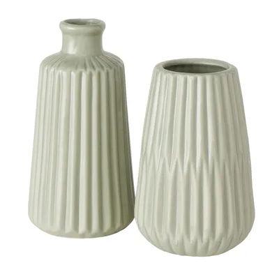 Produktbild von Boltze | Vasen Duo Esko | skandinavischer Charme | Keramik-Material | Ø 8,5 cm | stilvolle Dekoration in Hellgrün Matt