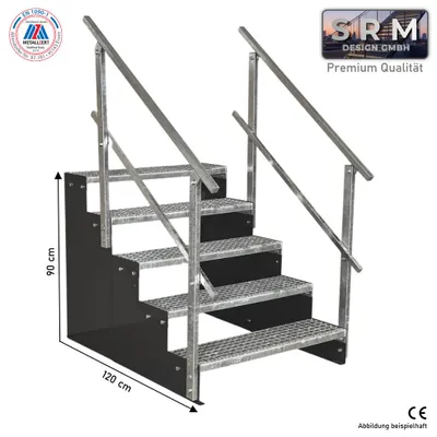 Produktbild von 5 Stufen Standtreppe Modell 2 Anthrazit, Breite 150 cm, Höhe 90 cm 2x Geländer Eckig