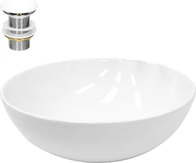 Obrázek produktu pro LuxeBath umyvadlo Umyvadlo na desku kulaté, Ø40x14,7 cm, bílé, z keramiky, včetně odtokové soupravy bez přepadu
