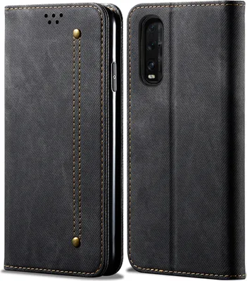 Image de OPPO Find X2 Housse, LaimTop Denim Cuir Portefeuille Fermeture magnétique Flip Bookstyle Housse avec fonction stand pour OPPO Find X2 OPPO Find X2 Noir