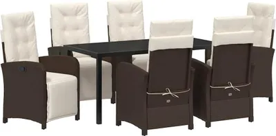Immagine prodotto di vidaXL Set da pranzo da giardino con cuscini 7 pezzi in polirattan marrone