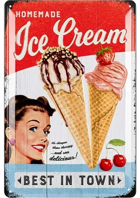 Produktbild von Retro Blechschild Küche - Vintage Küchen Schild - Ice Cream - US DINER retro Deko - Metallschild für Milkshake und Cupcake Liebhaber