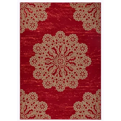 Zdjęcie produktu dla Nowoczesny czerwono brązowy dywan do salonu, miękki włos, mandala 160x230cm