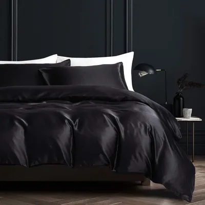 Obrázok produktu pre Sada posteľnej bielizne zo saténu, čierna, 200x220 cm + 2x 80x80 cm, 100% polyester