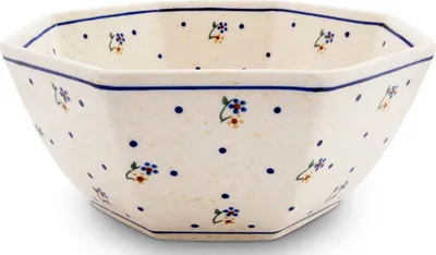 Produktbild von Original Bunzlauer Keramik 1,6 Liter Salatschüssel Servierschale Beilagenschüssel 8-Eckig [Form 5] Ø23,0 cm, H 9,4 cm, Design 111