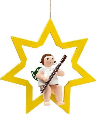 Produktbild von Fensterbild Engel im Stern mit Fagott ohne Krone Höhe 38cm NEU