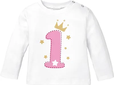 Produktbild von Baby Langarm-Shirt 1. Geburtstag Zahl 1 bzw. 2 mit Krone Sternen Geburtstagsshirt Baumwolle MoonWorks® 1 weiß-rosa 80/86 (10-15 Monate)