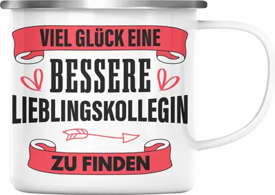 Produktbild von Trendation - Jobwechsel Emaille Tasse Geschenk Kollegin Kollege Lustig Abschiedsgeschenk Sprüche - Viel Glück Bessere Lieblingskollegin (Silber)
