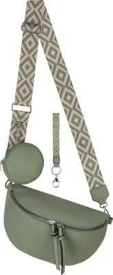 Produktbild von Threestones Trade & Travel, Umhängetasche & Bauchtasche aus Kunstleder, Dunkelgrün, Italy-Design, 30x18x10cm, wasserabweisend, 6 Fächer, für Freizeit, Schule, Arbeit, Reisen, Modell 53096, inkl. Utensilientasche & Schlüsselanhänger