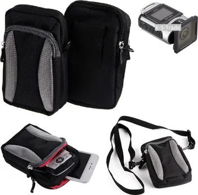 Produktbild von K-S-Trade Fototasche kompatibel mit Ricoh WG-M 2 Gürtel-Tasche Holster Umhänge Tasche Kameratasche, schwarz-grau Brust-Beutel Brust-Tasche