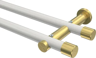 Produktbild von Interdeco Gardinenstange / Vorhangstange Weiß / Messing-Optik, Typ Platon Santo (Kappe) ohne Ringe, 20 mm Ø 2-läufig, 320 cm