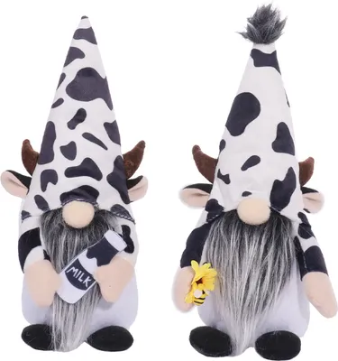 Produktbild von 2Pcs Kuh Gnome Puppe Schwarz Und Weiß Muster Weiche Plüsch Gesichtslosen Gnome Ornament für Home Dekorationen