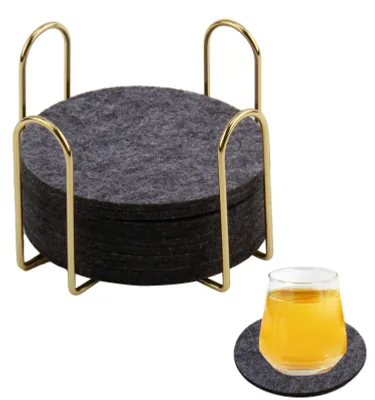 Viltuntersetzer, Set mit 10 Stück, rund, dunkelgrau, für Tassen & Gläser