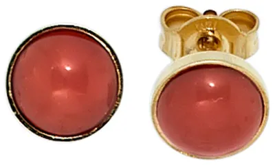 Produktbild von Ohrstecker Stecker Korallen rot-orange 6,8mm rund 333 Gold Gelbgold