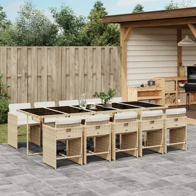 Immagine prodotto di Maison Exclusive - Set da Pranzo da Giardino 11 pz con Cuscini Beige in Polyrattan