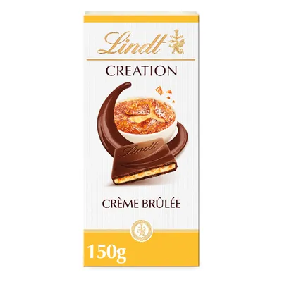 Obrázek produktu pro Lindt CREATION Mléčná čokoláda s chutí Crème Brûlée, kousky karamelu a křupinek, 150g