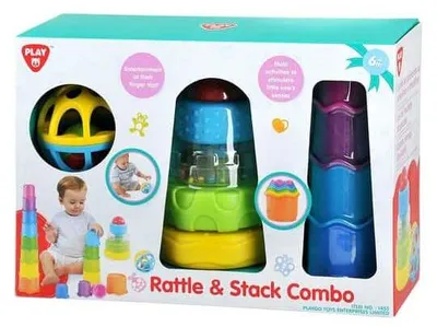 Produktbild von Playgo Rassel- und Stapelkombination, Rasselball, Stapelturm und Becherstapel