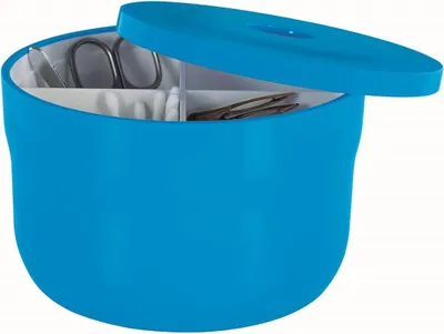 Produktbild von Spirella Kosmetikorganizer "Cocco" mit individuell verstellbaren Fächern Aufbewahrungsbox für Make Up und Schmuck 15x9cm mit Deckel Blau