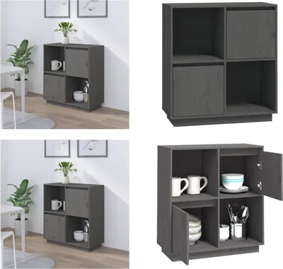Image de vidaXL Buffet gris 74x35x80 cm en pin massif - Buffet - Buffets - Armoires - Armoires - Armoires pour buffets