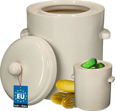 Immagine prodotto di KOTARBAU® Pentola per la fermentazione dei crauti Pentola per crauti da 10 litri in argilla con coperchio Pentola in terracotta Barile per la fermentazione dei cetrioli Pentola in terracotta per il rum Pentola per il decapaggio Pentola in pietra Contenitore per kimchi Pentola in gres ceramico