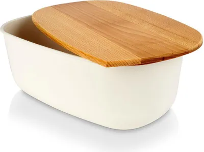 Produktbild von Vilde Brotkasten mit Holzbrett Brotkorb Brotbox Brotbehälter creme, 39x23,5x15,5 cm