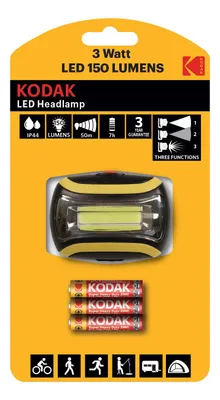 Produktbild von Kodak LED Stirnlampe, 150lm, 3 Positionen, 3W Einzel-LED, IP44, schwarz